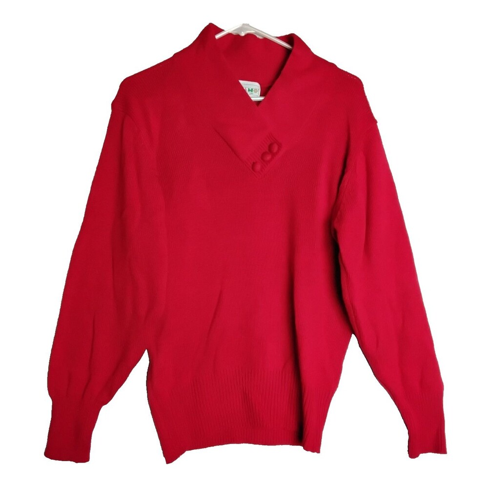 Vintage A'Milano Red Sweater Womans Medium  80's V-neck Pull Over  Y2K Corporate